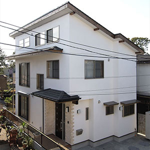 南北に長い敷地に建つ家