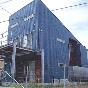 川辺の青い家