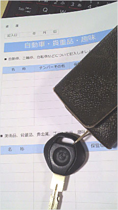 資産のページ　自動車、貴重品、趣味を記録