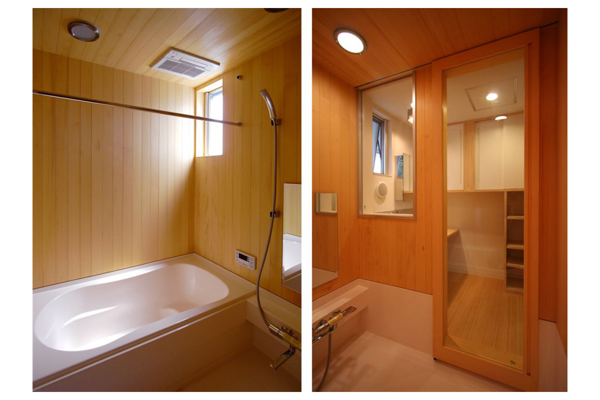 檜貼りの浴室 框戸も檜造り