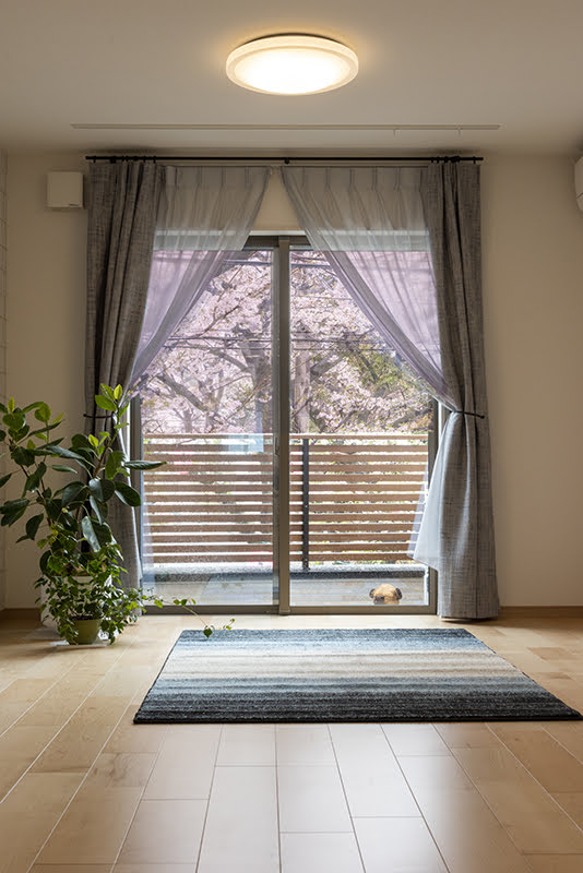 2階リビング　満開の桜が窓一杯にひろがる最高の特等席