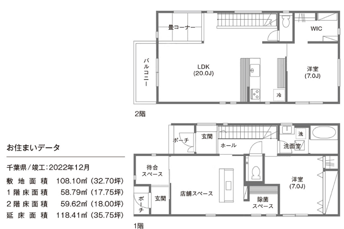 予約制の美容院を営む店舗+住居の併用住宅プラン				