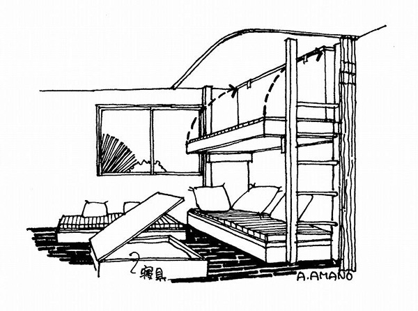 壁から出てくる客間（画：天野彰）