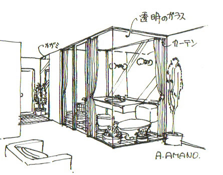 イラスト：水回りも大胆にシースルーに（画：天野彰）