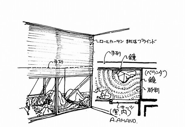 イラスト：ベランダのわが家の石庭！（画：天野彰）