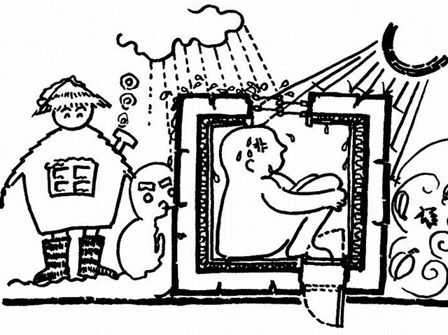 「箱の家」から「傘の家」(画:天野彰)