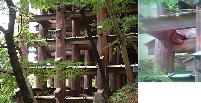 写真：清水寺懸崖架構の無数のくさびアローワンス（写真：天野彰）