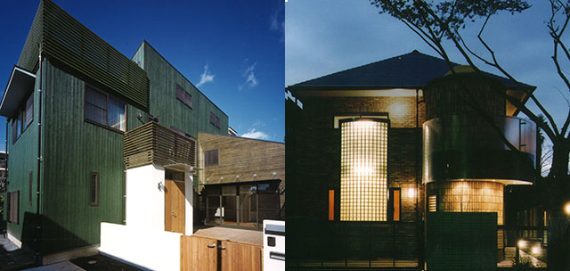 左：わが家のこだわりの家（神奈川A様邸）、右：夜景を意識した町家の家（大阪F様邸）　設計　天野彰