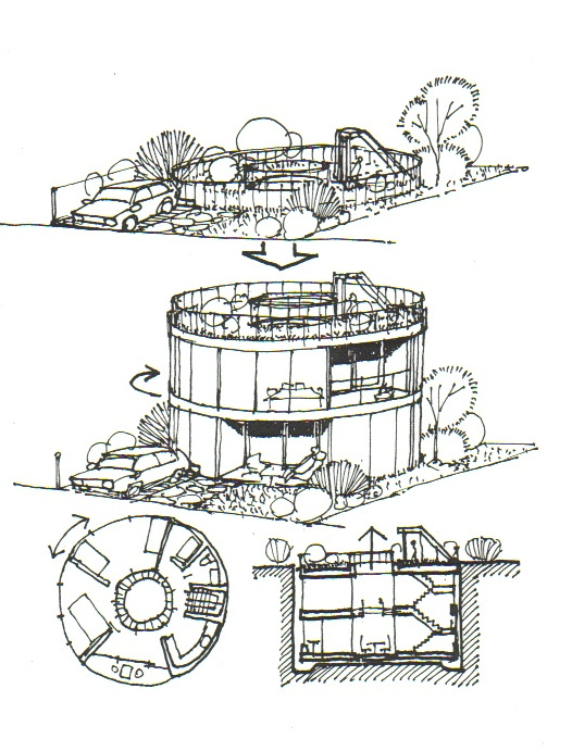 「いざとなったら沈み込むシェルターハウス」（画：天野彰）