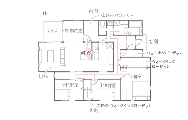 40坪の間取り実例①　平屋