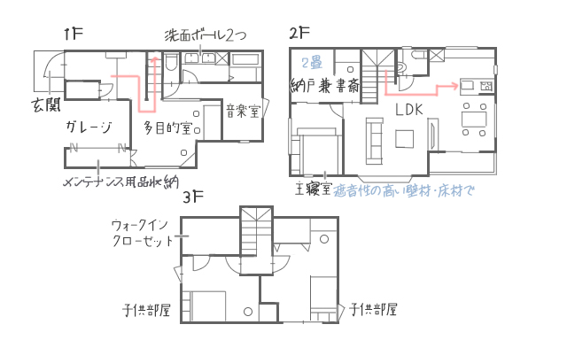 40坪の間取り実例④　3階建て