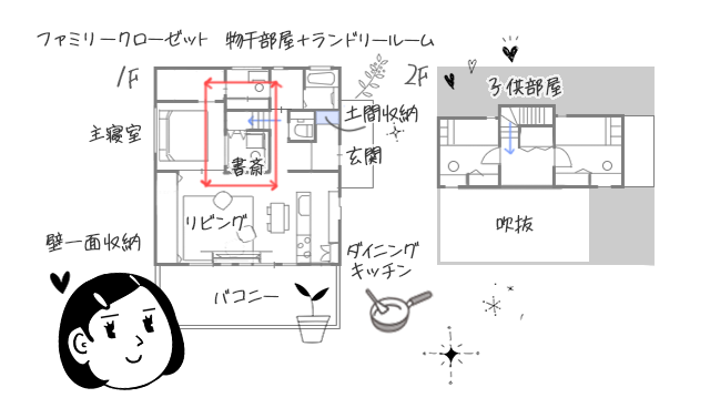 35坪の間取り実例③　平屋風2階建て