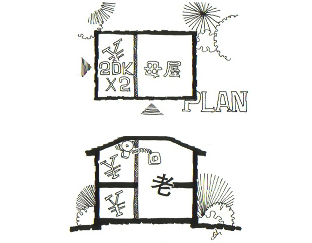 イラスト：減築し採光、風通しと余剰空間の利用（天野彰）