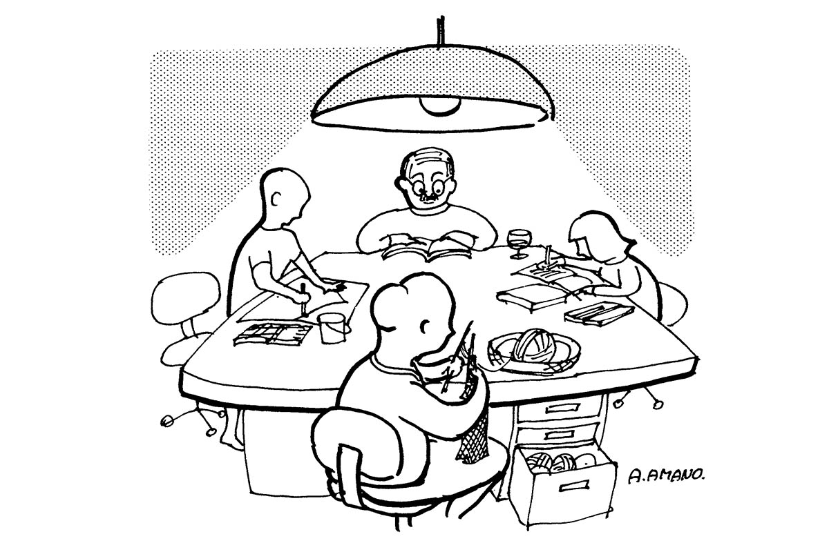 イラスト：家族が自然に集まる“ジャンボテーブル（画：天野 彰）