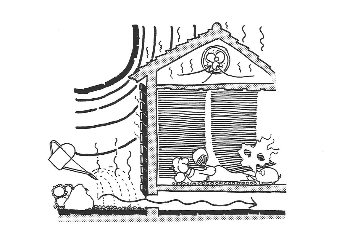 イラスト「傘の家」の和の佇まいに工夫（図：天野 彰）