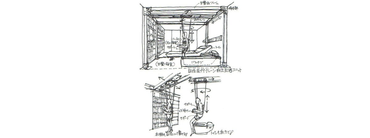 イラスト：自らトイレや浴槽まで自在に動く（画：天野彰)
