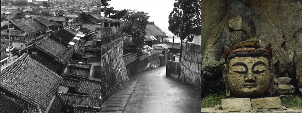写真右・中：古都臼杵の街並み情景、現地で“はいいし”と呼ばれる阿蘇溶結凝灰岩の石垣、右：国宝の石仏 撮影／天野彰