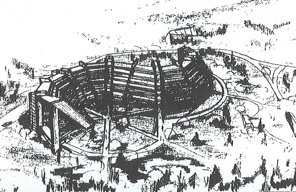 橋梁のようなS字型の集合住宅の案(天野彰)