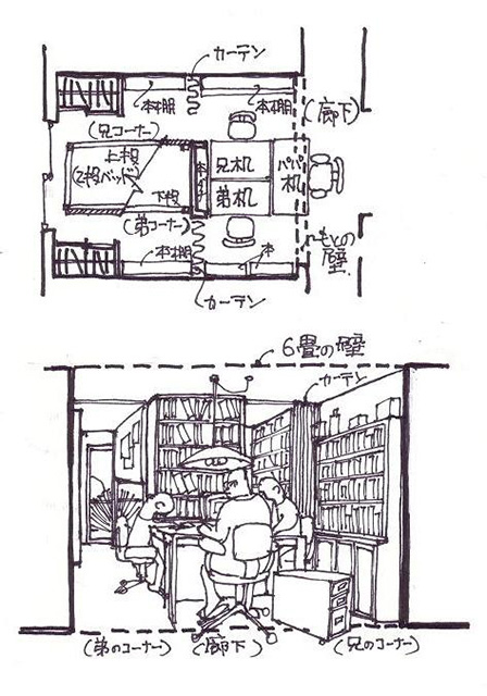 6畳を2つの子どもコーナー、そして書斎に