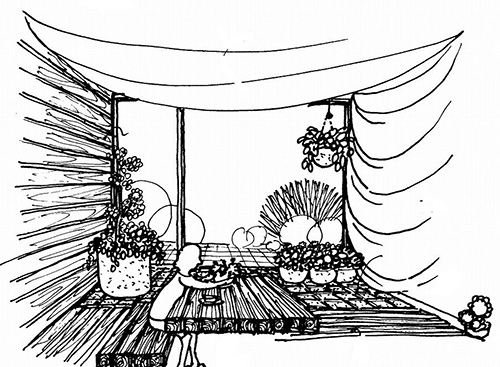 減築で四方を開放してさらに自然素材を多用して健康住宅に（イラスト 天野 彰）