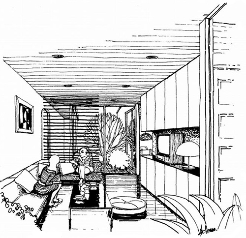 「減築」で光と風が通る快適なリビングが生まれる（イラスト 天野 彰）