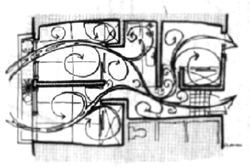 イラスト：賃貸のアパートも家具の配置ドアの開け方で風通しが良くなる（天野　彰）