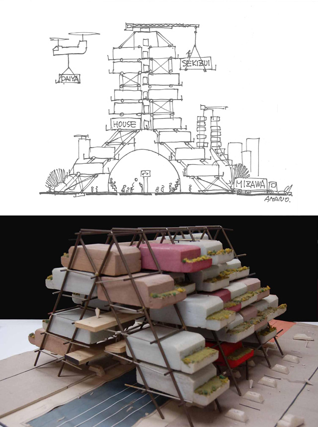 足元で波を受け流す住ユニット『フレームコロニー』(画撮影：天野 彰)