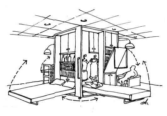 イラスト：同上「収納ロボット詳細」（画：天野 彰）