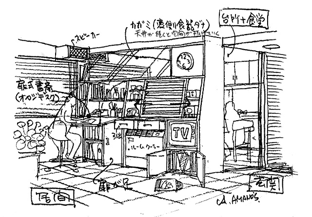 イラスト:家庭のすべてが見えるLDKに (スケッチ:天野彰)