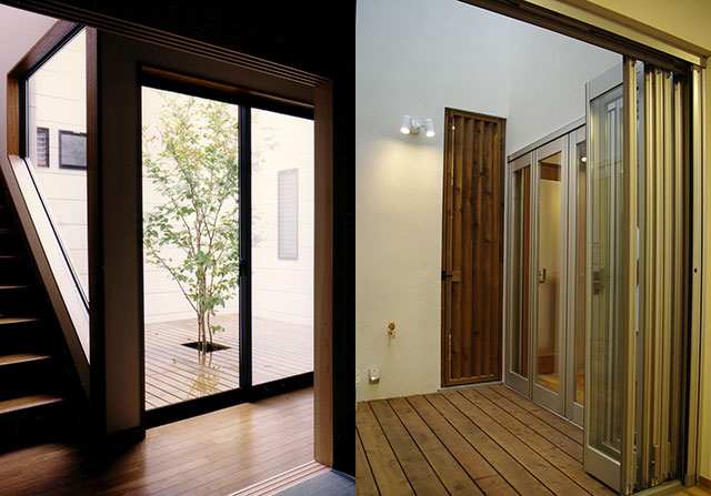 中庭に夫婦の植樹　Y様邸/一坪ながら開放的で明るい中庭家中が見渡せる W様邸（設計：天野彰）