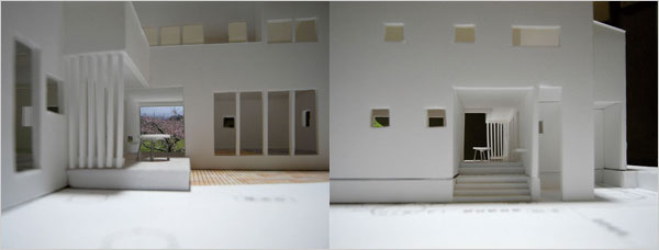 完全分離型　ポーチ兼屋外デッキスペースによるコミュニティゾーン例の模型