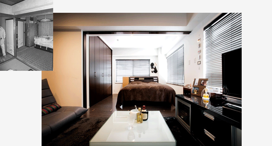 くつろぎのあかりが奏でるモノトーン空間　築38年のマンションリノベーション