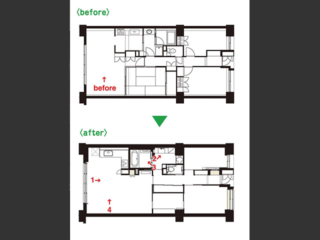 図面　間取りを4LDKから3LDKへ一新。収納も充実して、便利で快適な家に変更。