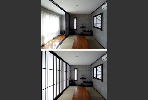 和室 上段：障子開放　下段：障子を閉めた状態