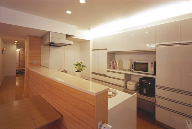 大理石を使ったオープンカウンターキッチン