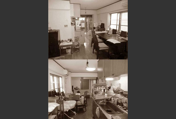 改修前写真：洋室との境は木製の扉でリビングと分断